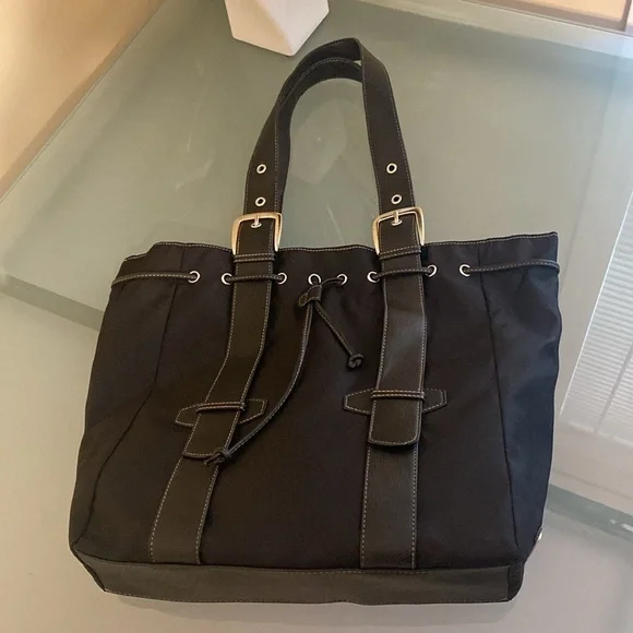 Nine West Tote Nine West Black Soft Structured Nylon Tote with Silver Hardware - Picture 4 of 9